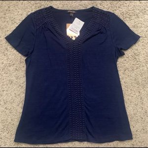 Navy Blue Top with Lace Embellishment